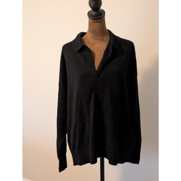 NWT Quince Mongolian Cashmere Polo Sweater Black Cozy Soft Sz XL - Picture 3 of 8